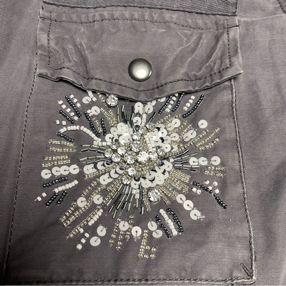 GAP Women’s Dark Gray Sequined Accents Military Utility Jacket Size XL - Picture 5 of 8